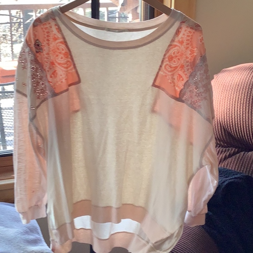Free People Cream and Peach Top